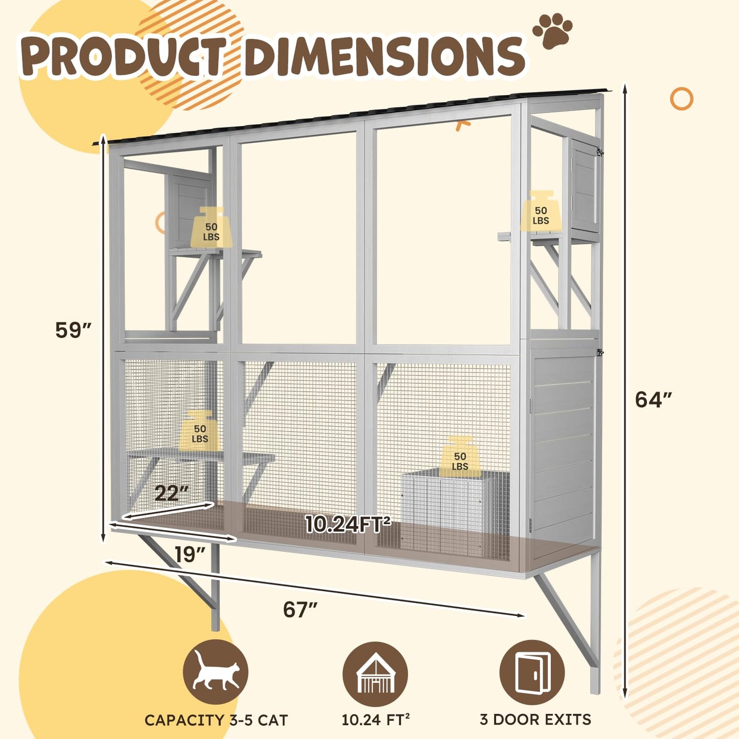 YODOLLA Catio Cat Window Box Cat Enclosure for Multiple Indoor Cats,Outside Wood Cat House, White