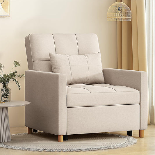 YODOLLA 31.5" Accent Chair with Pull Out Sleeper Sofa Bed, 3-in-1 Convertible Armchair for Living Room, Beige