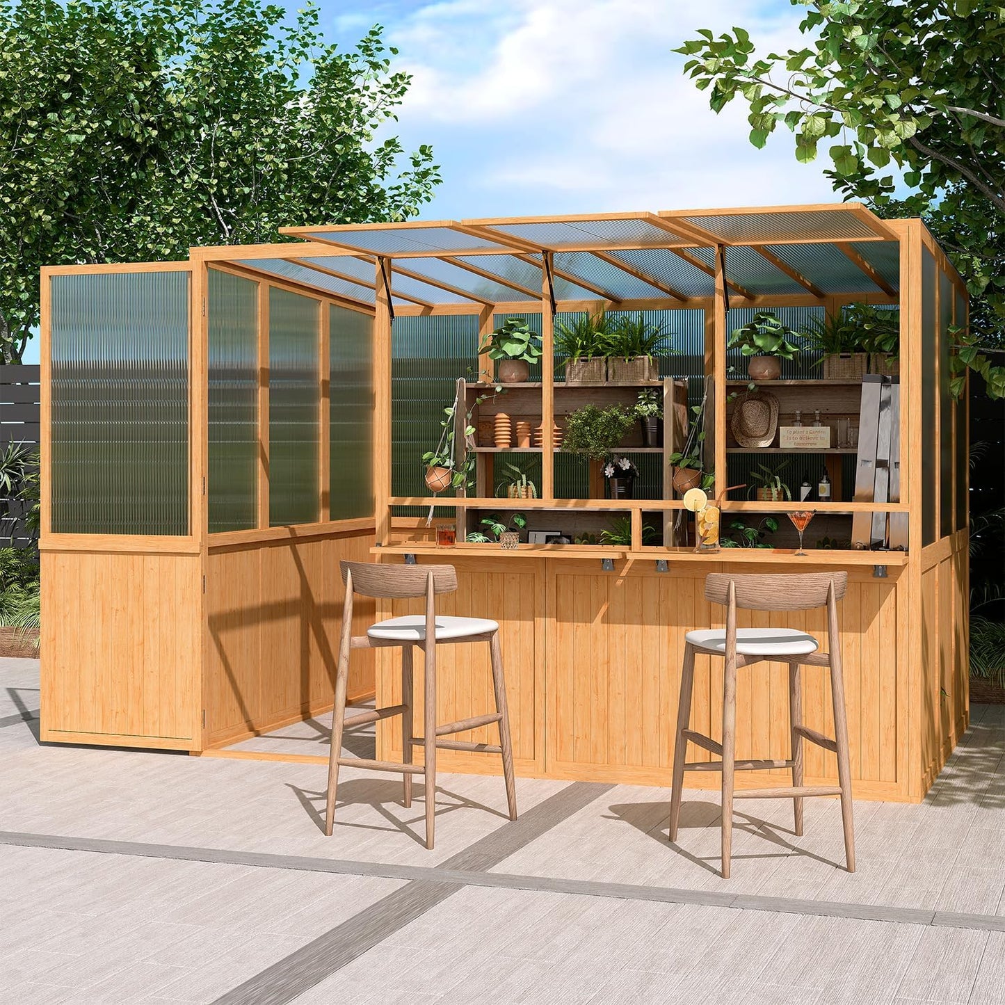 AECOJOY 6x10 FT Wood Greenhouse For Outdoor,Heavy Duty Lean-to Walk-in Greenhouse with Polycarbonate Panels,Openable Vent and Lockable Door,Backyard Garden