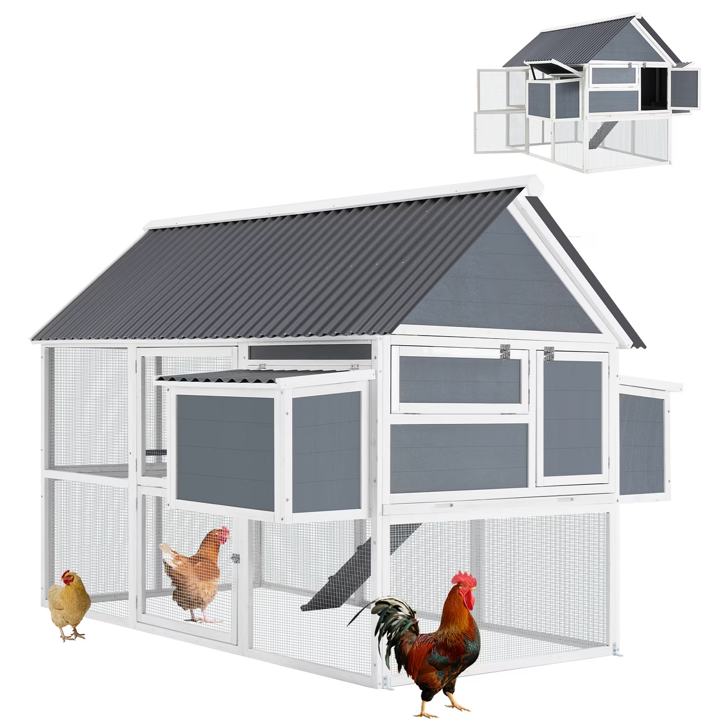 AECOJOY 84β Outdoor Chicken Coops for 10 Chickens Large Wooden Hen Chicken House, Walk in Chicken House with Run