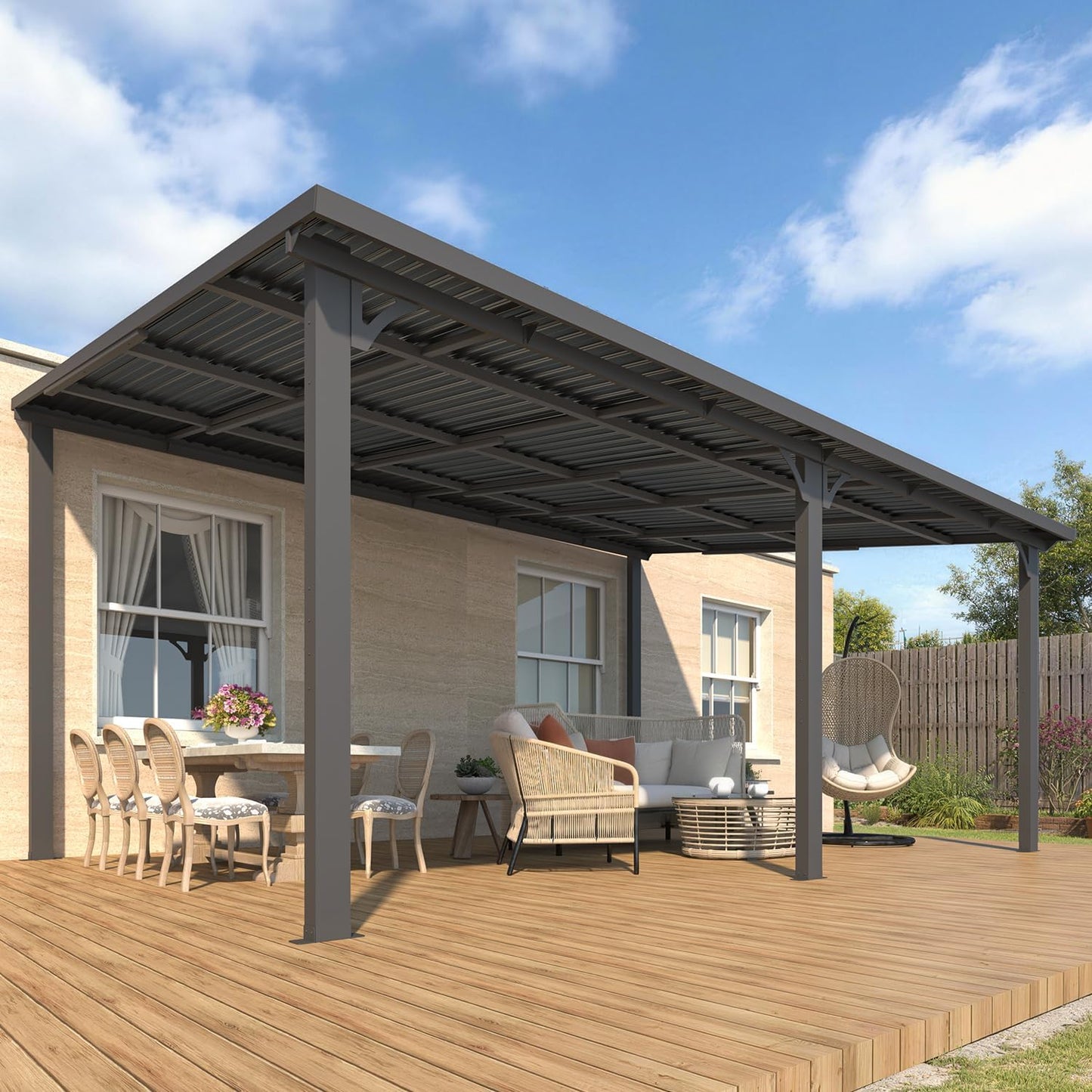 AECOJOY 16' x 12' Hardtop Patio Gazebo Wall Mounted, Heavy Duty Outdoor Pergola on Clearance with Galvanized Steel Roof, Waterproof Metal Grill Gazebo for Backyard