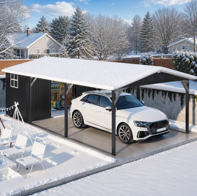 YODOLLA 12' x 23' Metal Carport with Storage Shed, 12' x 17' Outdoor Portable Garage Car Port with 12' x 6' Sheds& Outdoor Storage Clearance, Galvanized Steel Gazebo RV Car Tent Awnings for Patio
