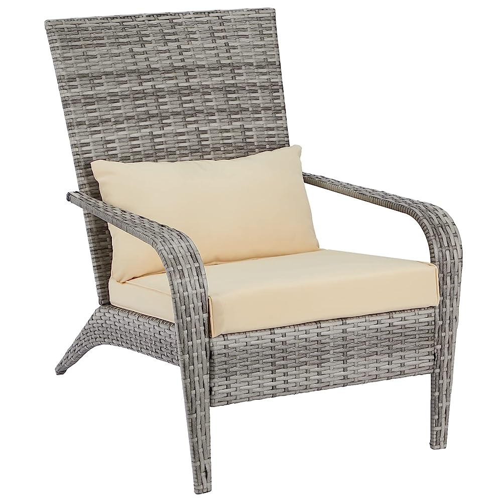 AECOJOY Patio Chairs High Back Wicker Outdoor Dining Chairs with Cushion and Pillow in Gray
