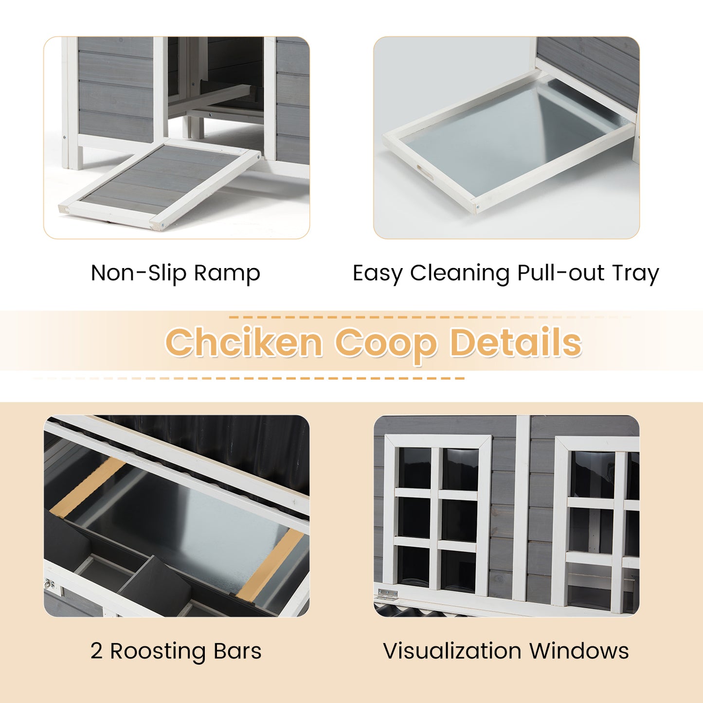 AECOJOY 40'' Large Wooden Chicken Coop with 3 Nesting Boxes, Outdoor Hen House Cage with Ramp and Removable Tray
