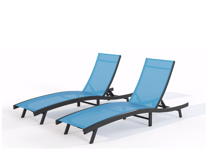 AECOJOY Outdoor Lounge Chair with Adjustable Positions, Aluminum Chaise Lounge Outdoor for Pool, Garden, Beach, Blue 2 PCS
