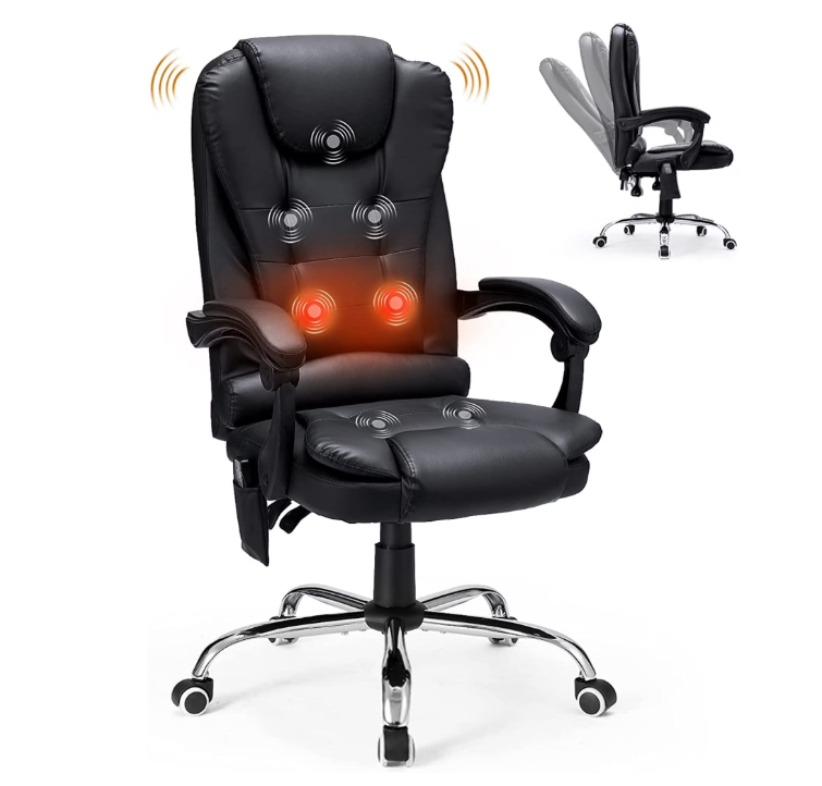 YODOLLA High Back Faux Leather Massage Office Chair Adjustable Heated Executive Computer Chair, Black