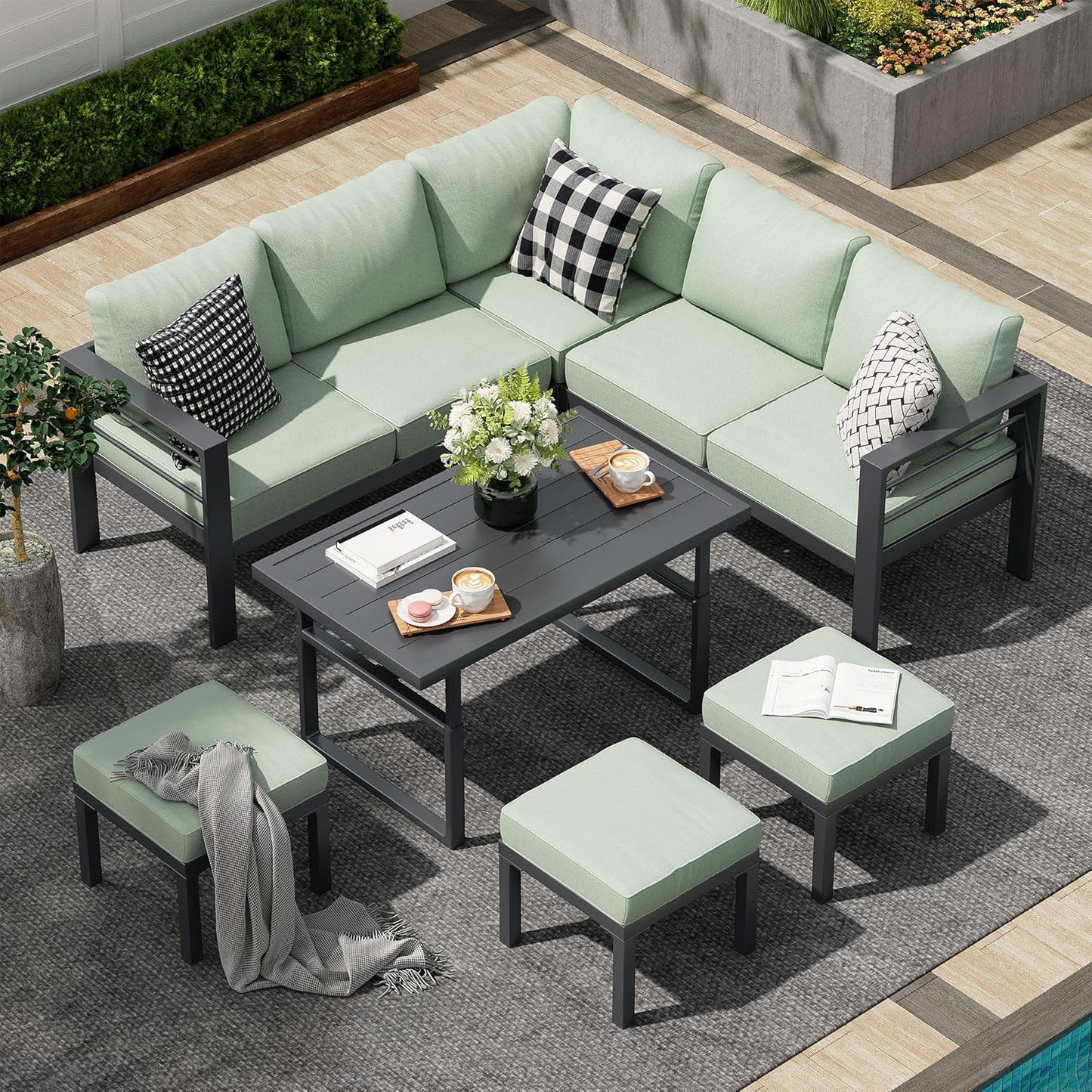 AECOJOY Outdoor Furniture Sets Clearance, Aluminum Patio Furniture Sets on sale, Metal Patio Sets, Outdoor Conversation Sets, Outdoor Sectional Sofa for Lawn, Green