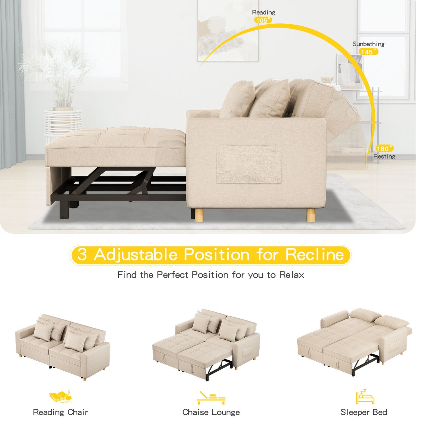 YODOLLA 71" Sleeper Sofa Bed & 3-in-1 Futon Pull Out Couch for Living Room & Bedroom, Convertible Loveseat in Beige