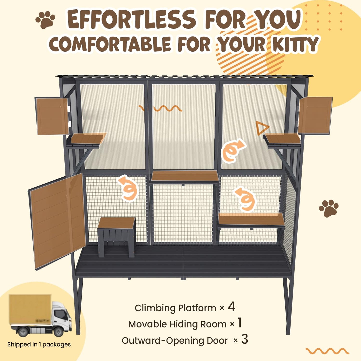 YODOLLA Catio Cat Window Box Cat Enclosure for Multiple Indoor Cats,Outside Wood Cat House, Gray