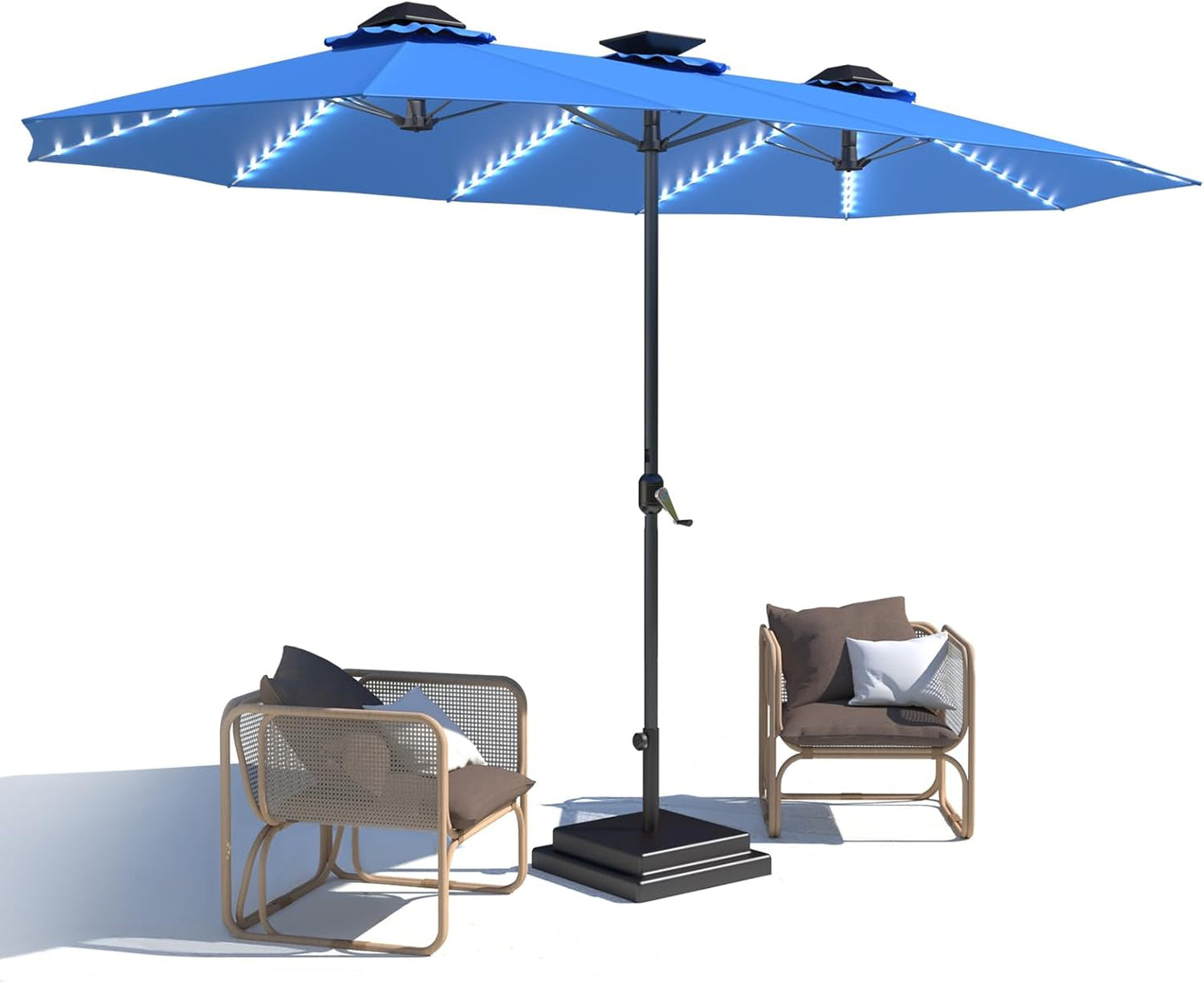 YODOLLA 15ft Patio Umbrella with Solar Lights, Outdoor Large Double Umbrella with 156 PCS LED Lights and Crank Handle for Backyard Deck Pool Shade, Dark Blue
