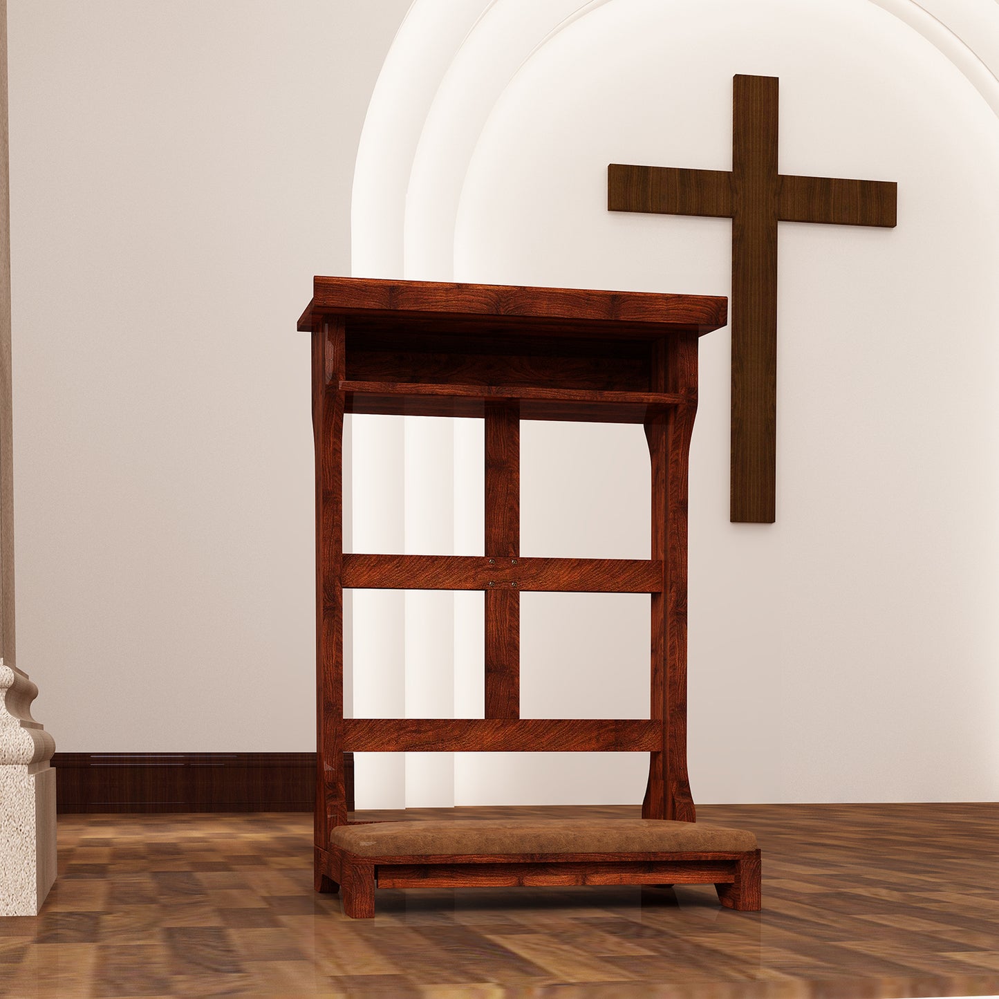 YODOLLA Acacia Wood Prayer Bench Kneeler Prayer Table at Home with Cushion Pad,Church Kneeling Stand Stool Padded Prayer Chair Shelf for Kneeling at Home and Church