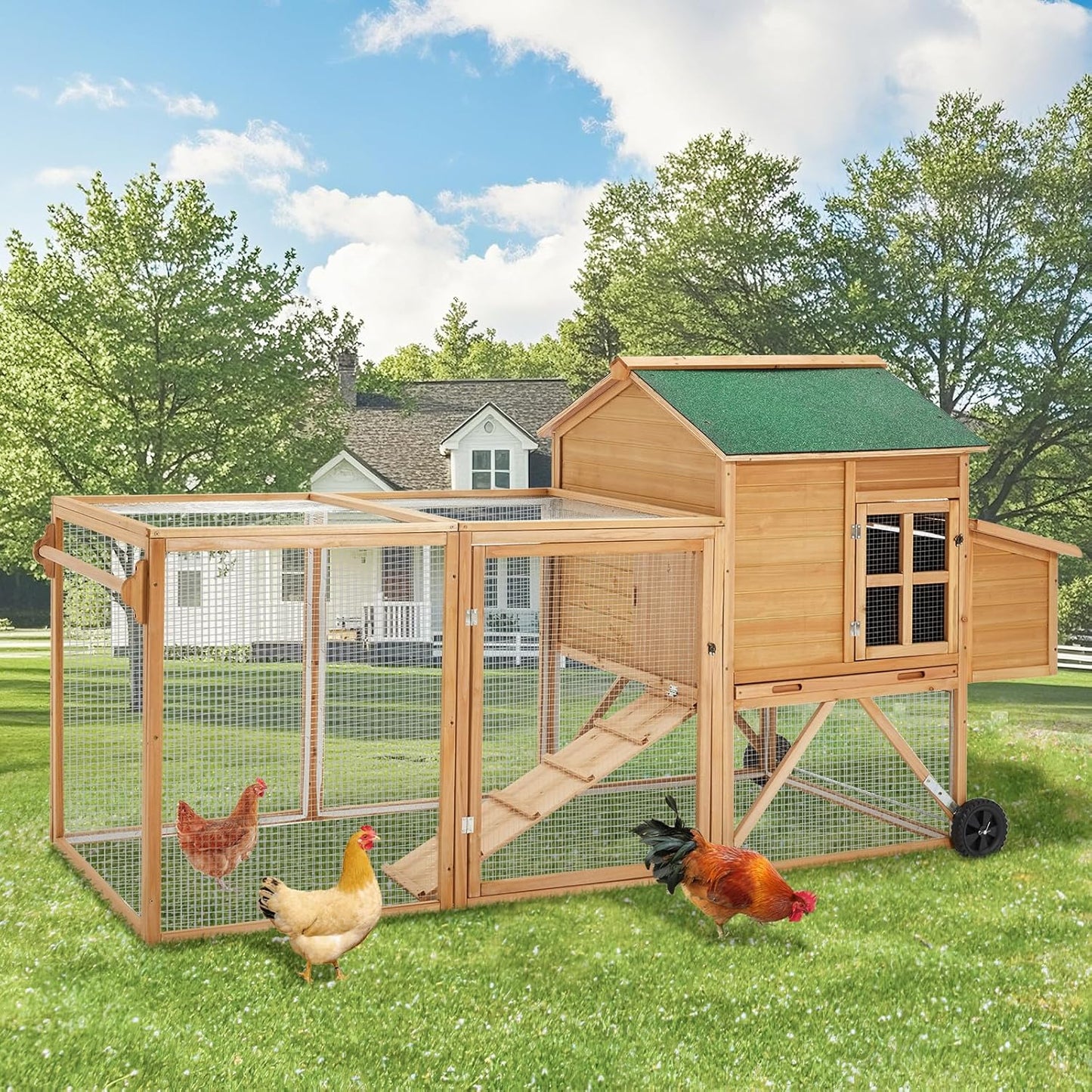 YODOLLA Chicken Coop 100" Wooden Large Chicken Cage with Run Chicken Coop for 6 8 Chickens,Chicken Run Hen House with 3 Nesting Boxes