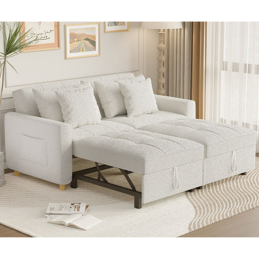 YODOLLA 3-in-1 Futon Pull Out Couch & 71" Sleeper Sofa Bed for Living Room & Bedroom, Convertible Loveseat in Teddy Velvet White