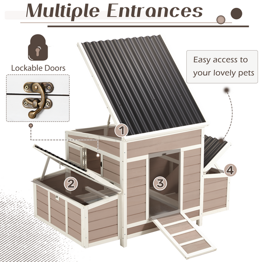 YODOLLA Chicken Coop 56" Large Wooden Chicken Hutch with 6 Nesting Boxes Outdoor Hen House Chicken Cage w/Ramps, Removable Tray for Easy Cleaning, Brown