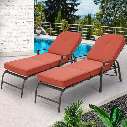 AECOJOY Cushioned Patio Lounge Chair Set of 2, Poolside Adjustable Chaise Lounge Recliner - Red