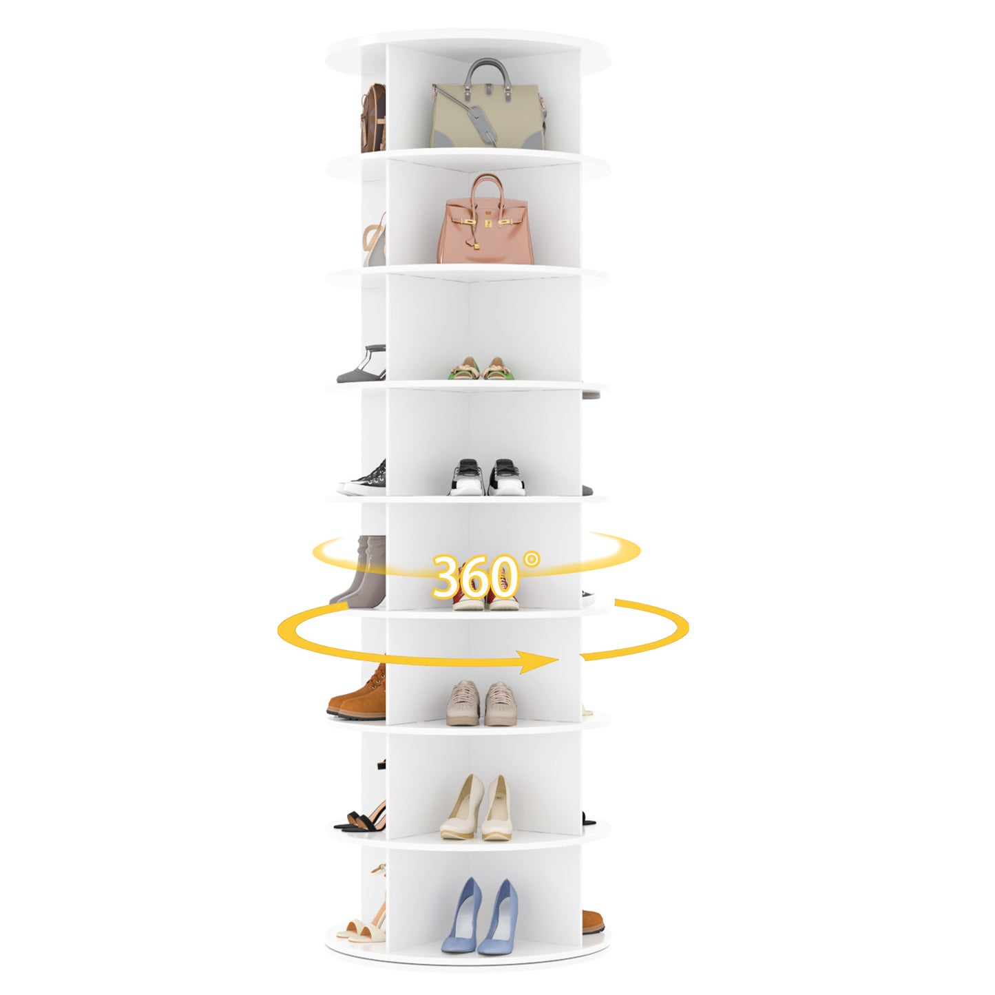 AECOJOY 8-Tier Rotating Shoe Rack, 360° Spinning Organizer for Closet Storage, White