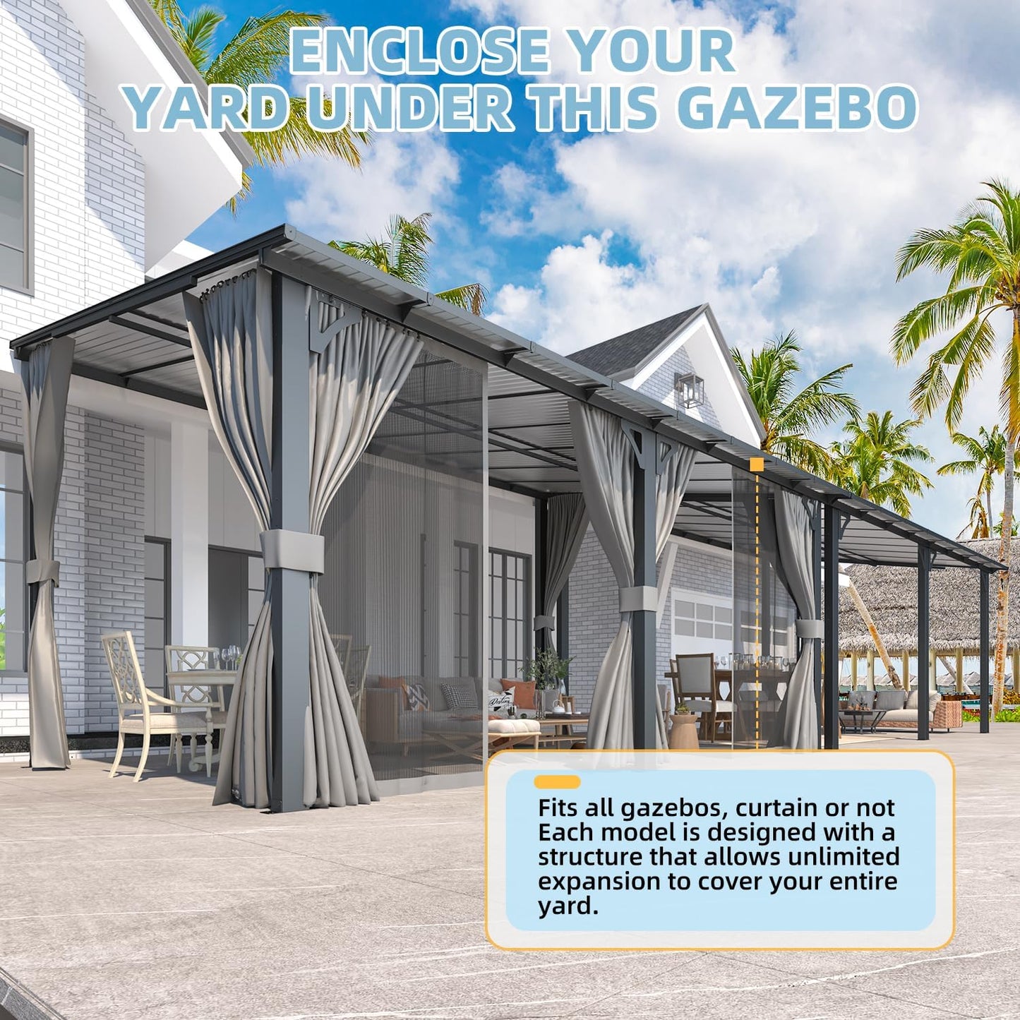 YODOLLA 16' x 10' Outdoor Hardtop Gazebo With Mosquito Net, Pergola for Garden, Patio, Backyard-Dark Grey