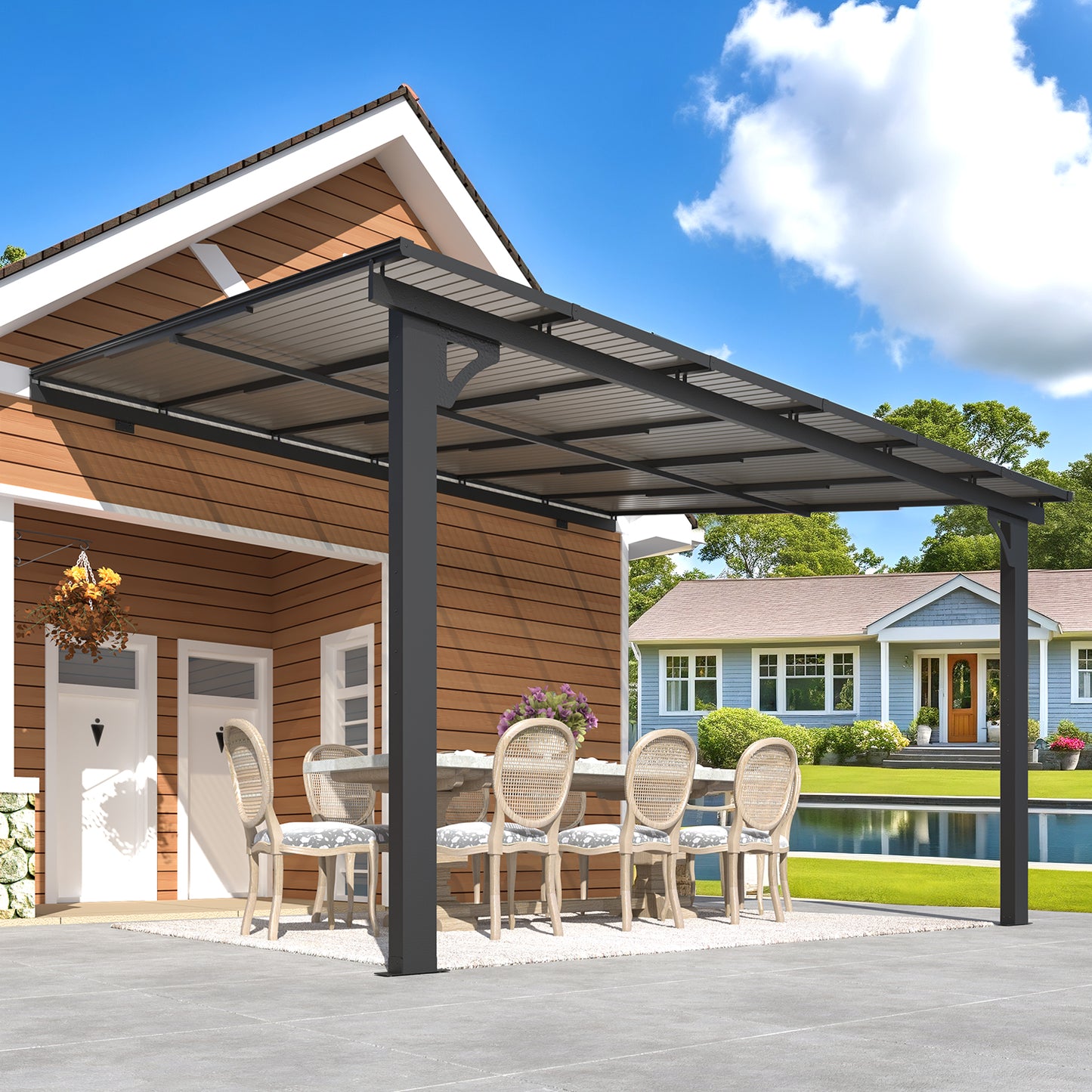 AECOJOY 10' x 12' Wall-Mounted Hardtop Gazebo Outdoor Aluminum Pergola with Adjustable Height for Garden, Patio, Backyard-Gray