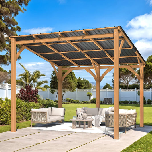 AECOJOY 10' x 10' Wood Gazebo, Outdoor Heavy Duty Wooden Pergola on Clearance, Patio Lean to Hardtop Awnings