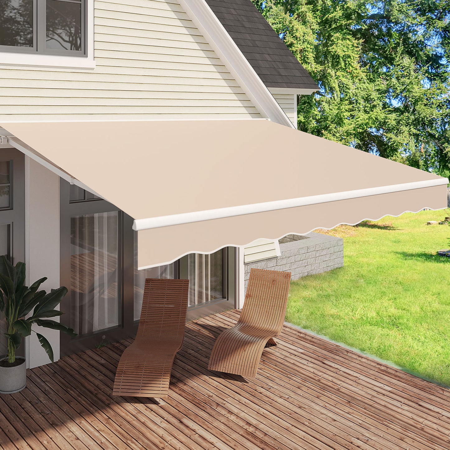U-MAX Retractable Patio Awning with Manual Crank 13'x10', UV Protection & Waterproof Outdoor Sun Shade for Deck/Patio, Aluminum Frame, Beige
