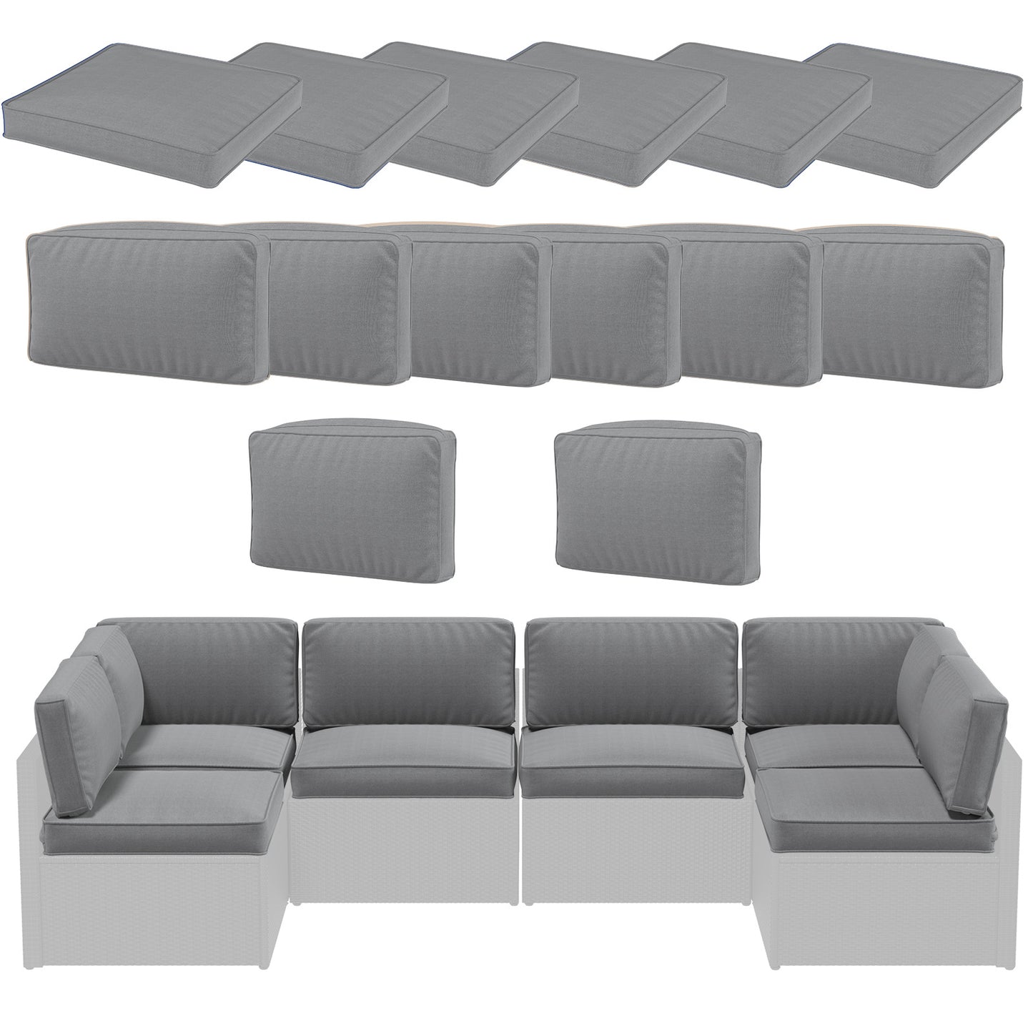 YODOLLA Outdoor Cushion Set with Removable Covers for 7 PCS Patio Sofa - Patio Furniture Seat & Back Cushions, Washable Zipper Slipcovers Included in Gray