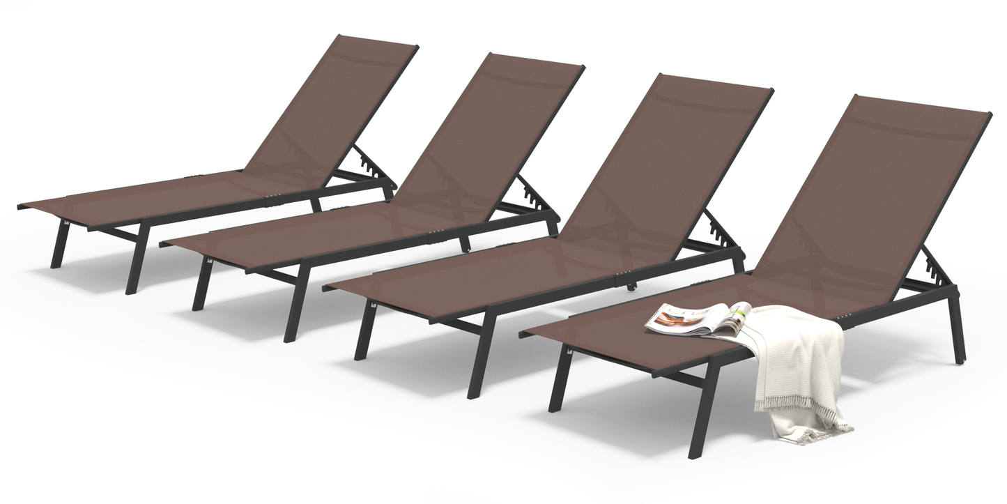 YODOLLA Patio Metal Lounge Chairs for Outside Adjustable Outdoor Chaise Lounge for Outside Pool Set of 4 - Brown