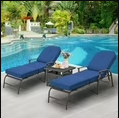 AECOJOY Cushioned Patio Lounge Chair Set of 3 with Umbrella Side Table Stand, Poolside Adjustable Chaise Lounge Recliner - Blue