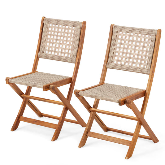 YODOLLA Outdoor Folding Chairs Set,Outdoor Acacia Wood Dining Chairs Set of 2– 400lbs Capacity Rattan Chair for Balcony Garden Patio