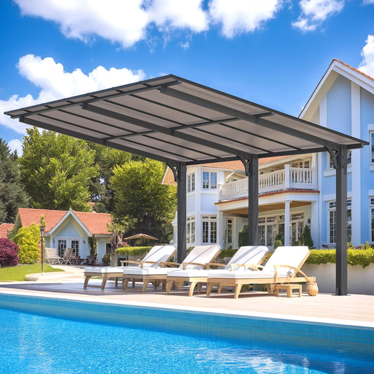 YODOLLA 14' x 10' Hardtop Gazebo Freestanding Aluminum Awnings Outdoor Lean to Pergola For Garden, Patio, Backyard, Dark Gray
