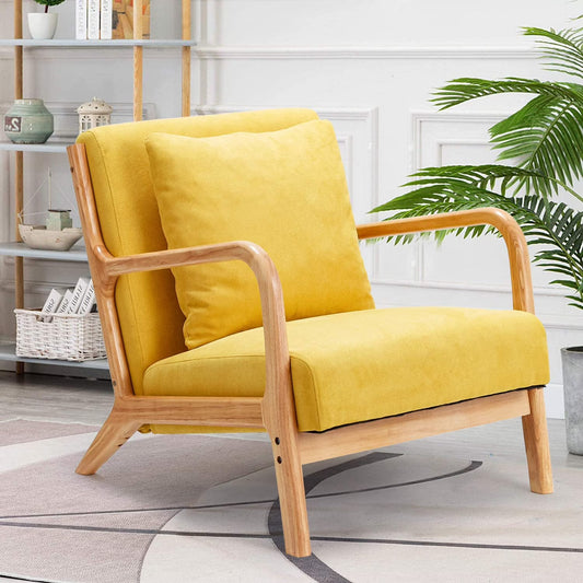 YODOLLA Mid-Century Modern Accent Chair Upholstered Living Room Arm Chair with Pillow in Yellow