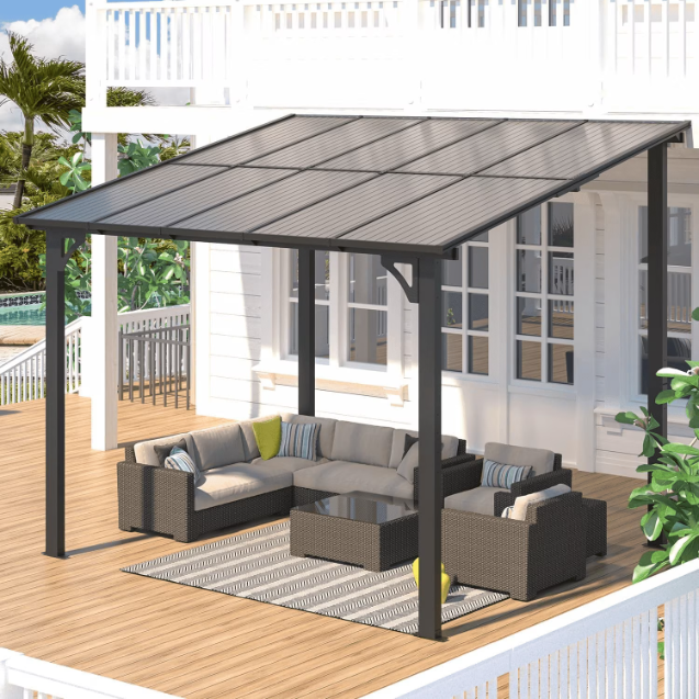 AECOJOY 8' x 10' Hardtop Gazebo Outdoor Aluminum Pergola For Garden, Patio, Backyard-Gray