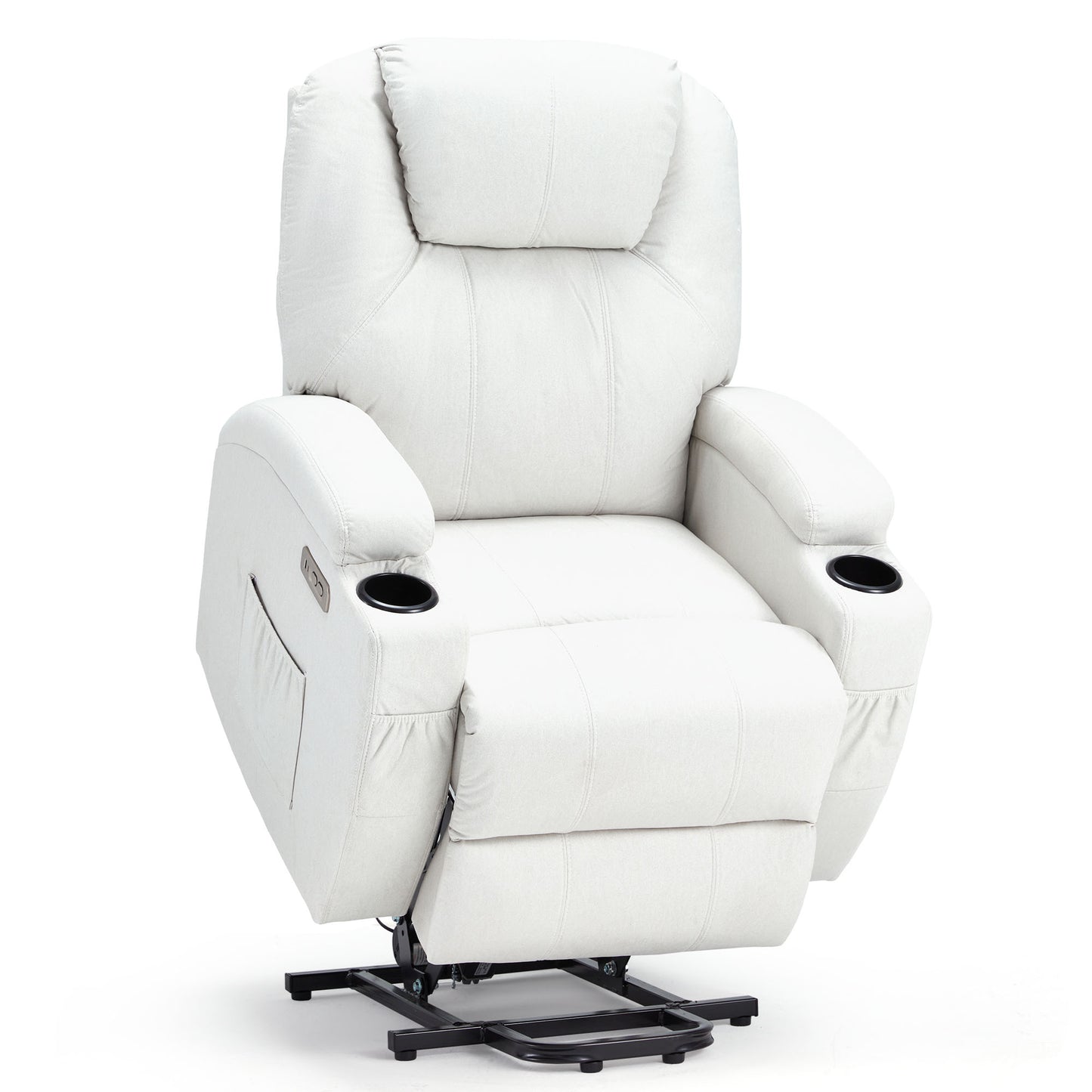 YODOLLA Power Lift Recliner Chair for Elderly, Electric Lift Chair Sofa with Side Pockets, USB & Type-C Ports, White, Fabric
