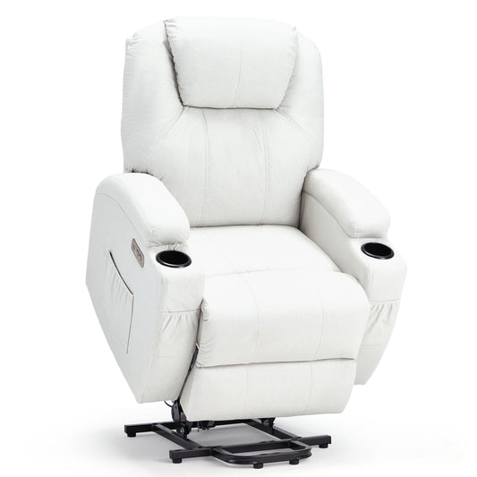 YODOLLA Power Lift Recliner Chair for Elderly, Electric Lift Chair Sofa with Side Pockets, USB & Type-C Ports, White, Fabric