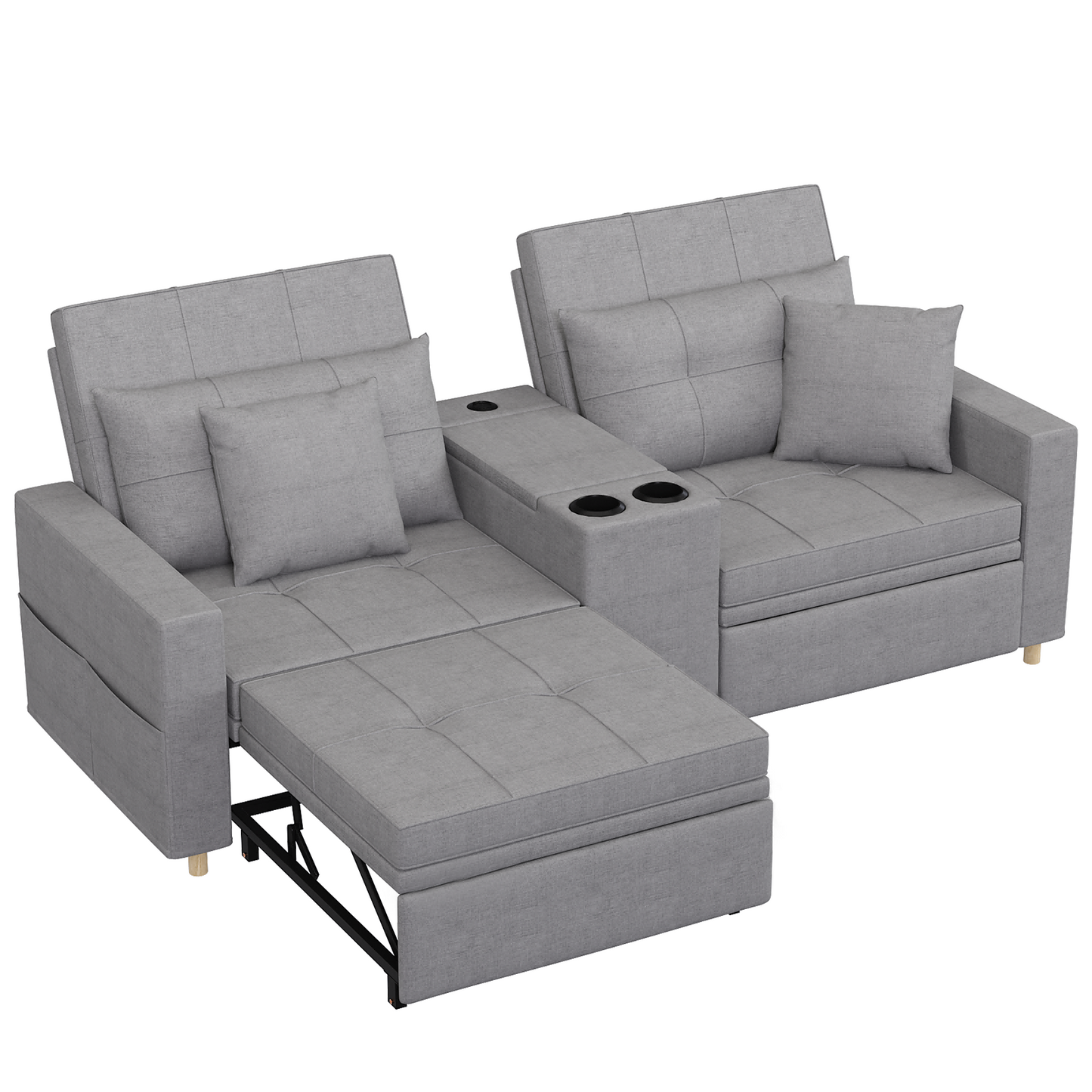 AECOJOY 75" 3-in-1 Sleeper Sofa, Convertible Pull Out Sofa Bed with USB Ports & Side Table, Sleeper Chair for Living Room, Grey
