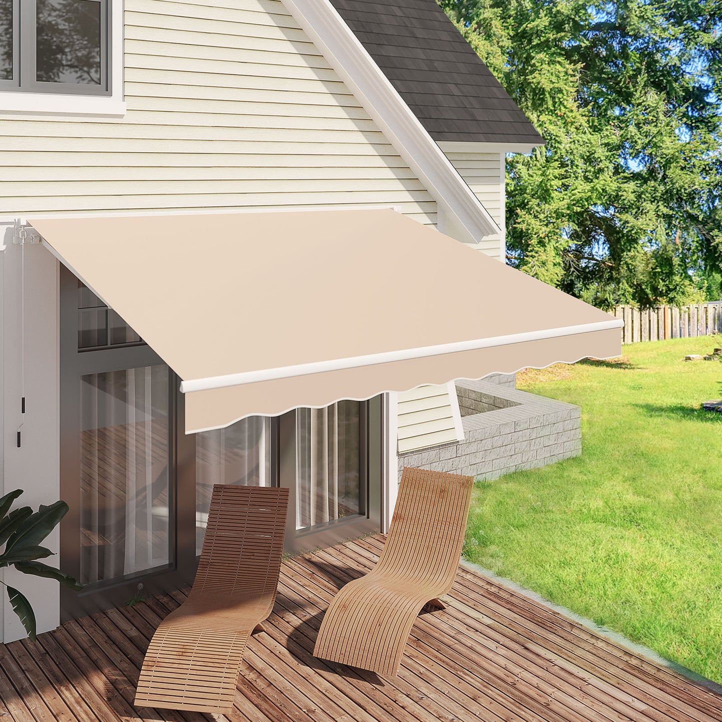YODOLLA 10' X 8' Patio Awning Retractable Sun Shade Awning Cover Outdoor Patio Canopy Sunsetter Deck Awnings with Manual Crank Handle, Beige