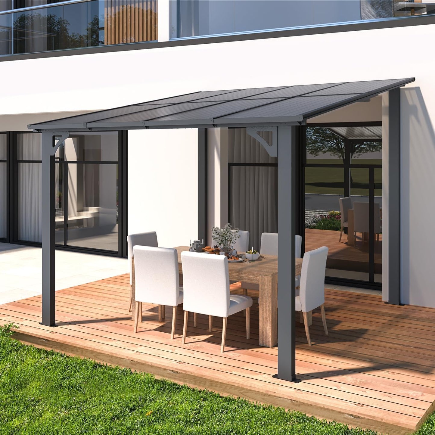 AECOJOY 8' x 8' Hardtop Gazebo Outdoor Aluminum Pergola For Garden, Patio, Backyard-Gray