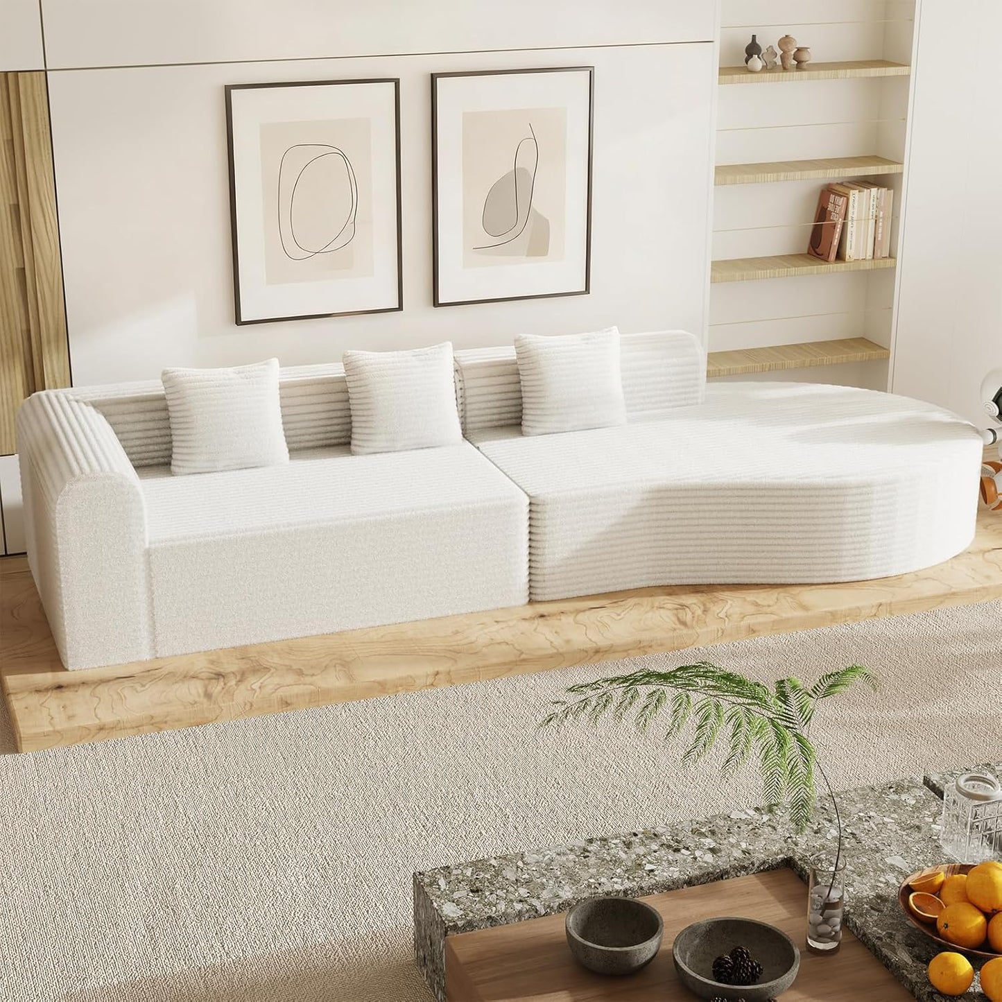YODOLLA 134" Modular L-Shaped Sectional Sofa, 1400LBS Capacity with 3 Bolsters, Beige