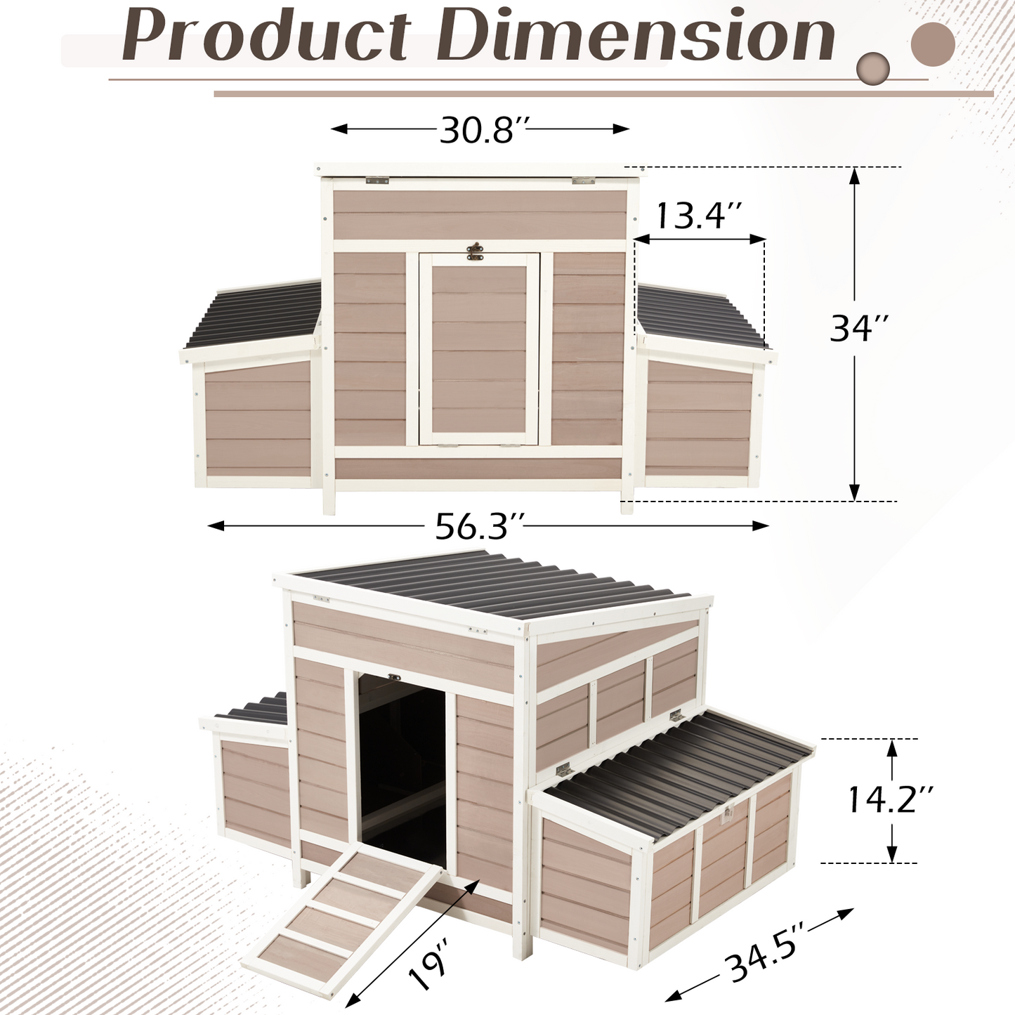 YODOLLA Chicken Coop 56" Large Wooden Chicken Hutch with 6 Nesting Boxes Outdoor Hen House Chicken Cage w/Ramps, Removable Tray for Easy Cleaning, Brown