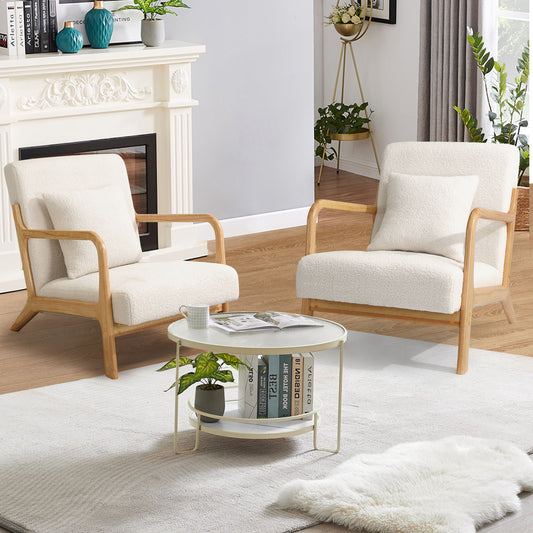 YODOLLA Sherpa Fleece Accent Chair Mid-Century Upholstered Arm Chair for Living Room in Beige