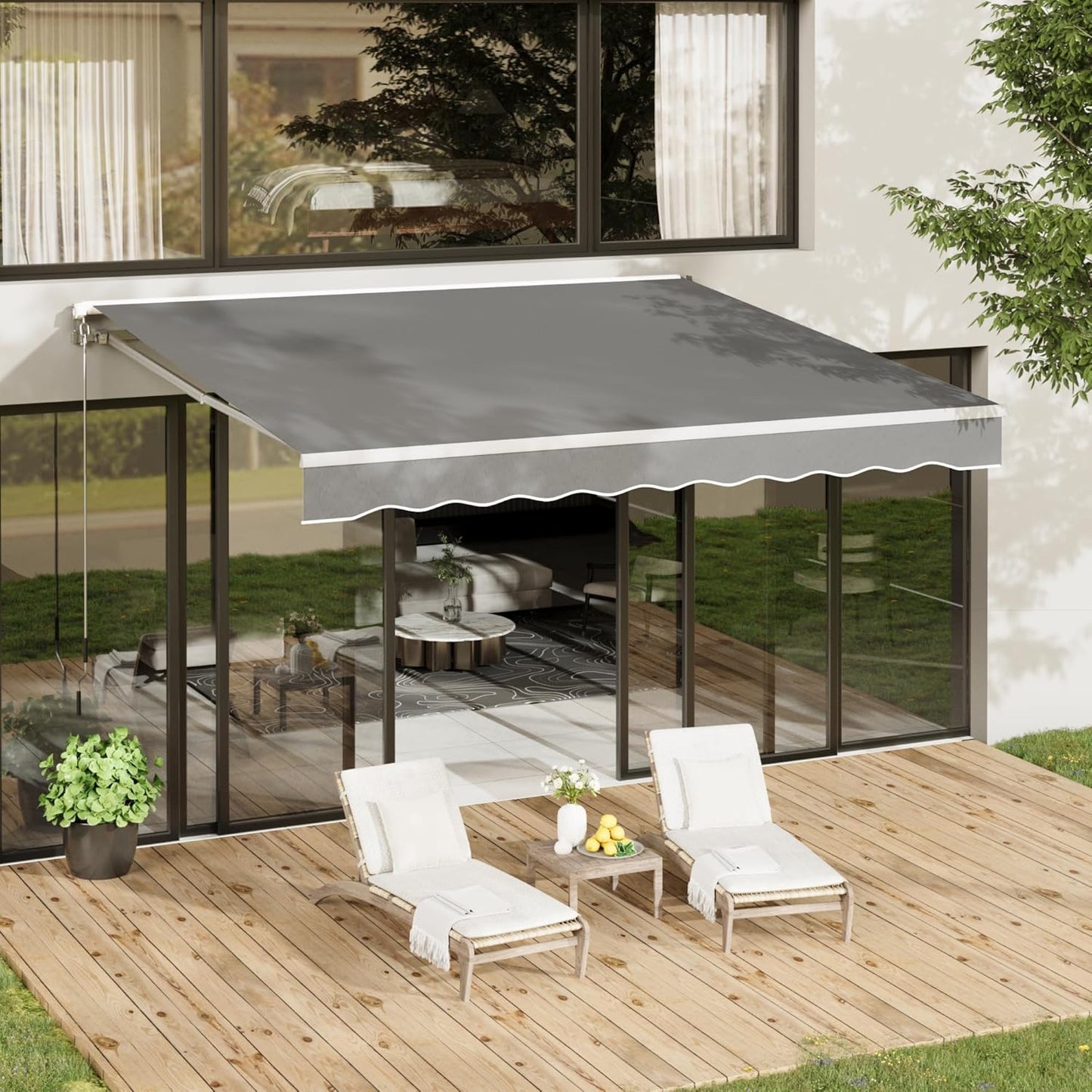 YODOLLA 8.2'×6.5' Manual Retractable Awning Sun Shade Patio Awning Cover Outdoor Patio Canopy Sunsetter Deck Awnings with Manual Crank Handle, Gray