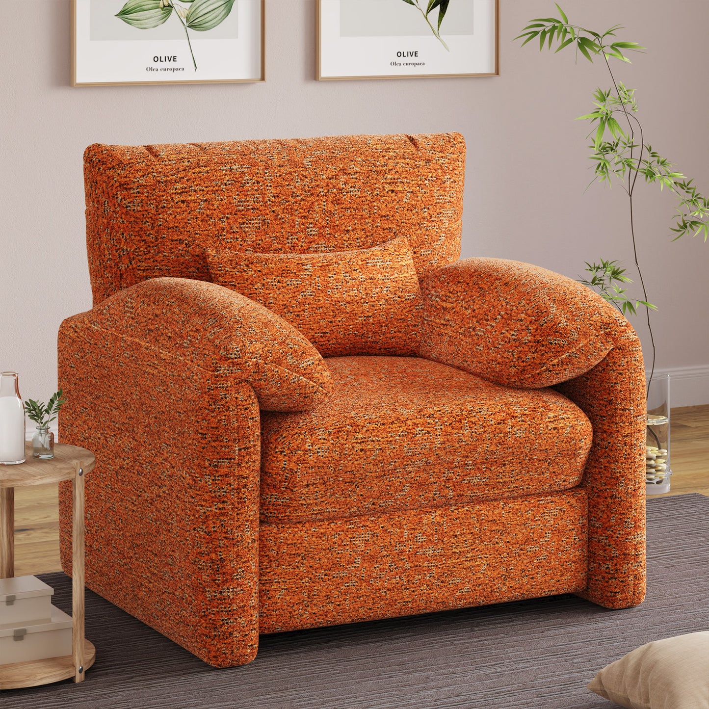 YODOLLA Oversized Accent Chair for Living Room, 36.2'' Chenille Mid Century Reading Chair in Orange