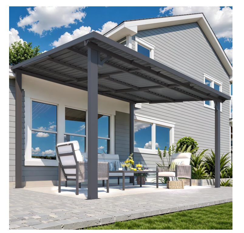 AECOJOY 12' x 10' Hardtop Patio Gazebo Wall Mounted, Heavy Duty Outdoor Pergola on Clearance with Galvanized Steel Roof, Waterproof Metal Grill Gazebo for Backyard