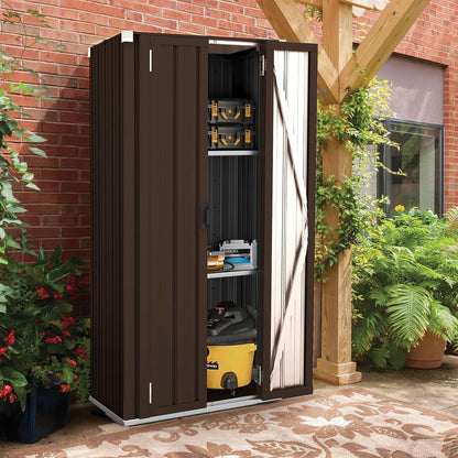 YODOLLA Outdoor Metal Storage Cabinet with Locking Doors and Adjustable Shelves for Home, Office,Garden(Brown)