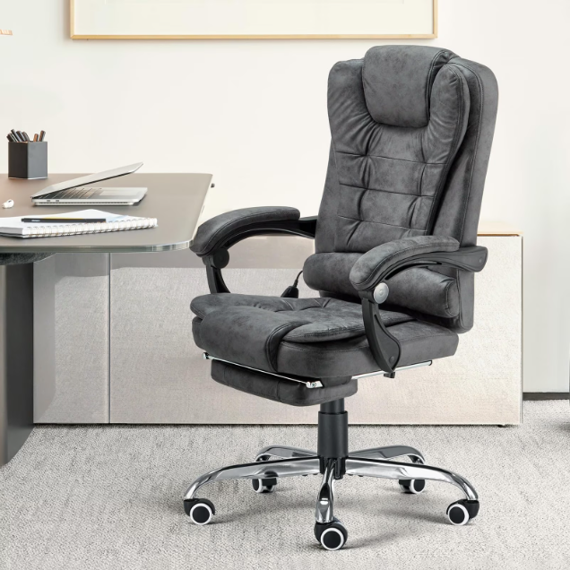 AECOJOY 7 Points Massage Executive Office Chair with Heat Function, Home Office Chair Reclining Desk Chair PU Leather Massage Office Chair w/Footrest, Grey