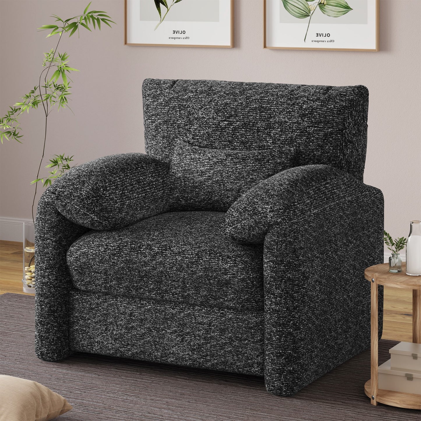 YODOLLA Oversized Accent Chair for Living Room, 36.2'' Chenille Mid Century Reading Chair in Black