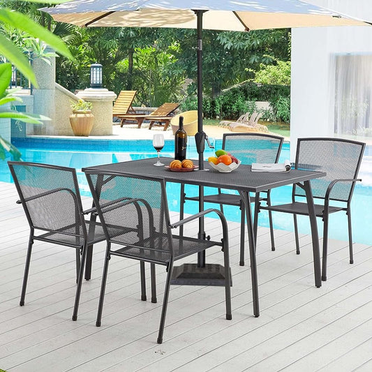 YODOLLA 5-Piece Metal Outdoor Patio Dining Set, Outdoor Metal Dining Table Set with Rectangular Table and 4 Stackable Arm Chairs,Patio Dining Bistro Set for Garden, Backyard, Balcony,Dark Gray
