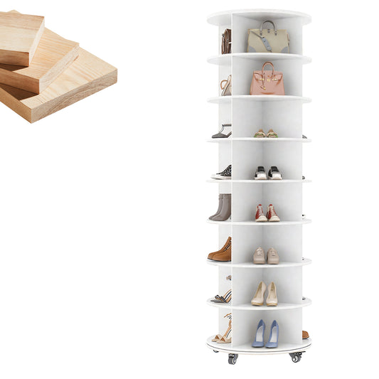 YODOLLA 8 Tier Rotating Shoe Rack with 4 Universal Casters, 360° Spinning Shoe Display Lazy Susan (White, 23.6’’×23.6’’×74’’)