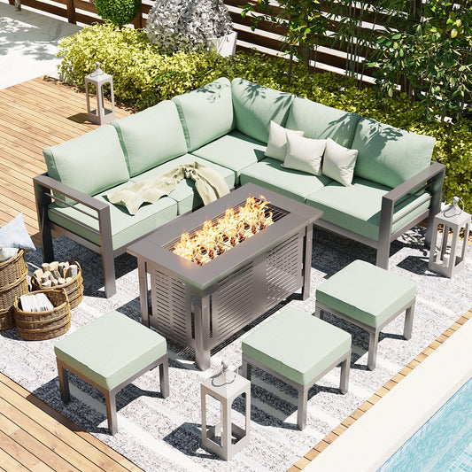 AECOJOY Patio Furniture Set with Fire Pit Table,Aluminum Outdoor Furniture Sets Clearance Metal Patio Sets on sale, Outdoor Conversation Sets, Green