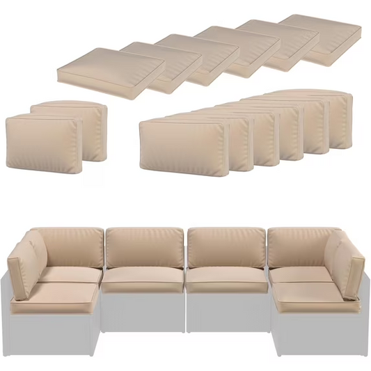 AECOJOY Patio Furniture Replacement Cushions for 7 PCS Outdoor Sectional Sofa, Zippered Washable Seat and Back Cushion Slipcovers, Beige