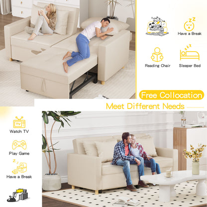 YODOLLA 71" Sleeper Sofa Bed & 3-in-1 Futon Pull Out Couch for Living Room & Bedroom, Convertible Loveseat in Beige